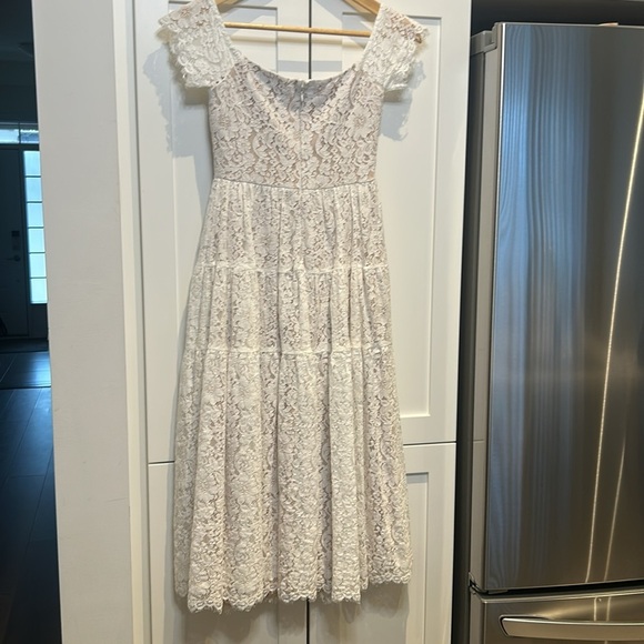 Lulus Absolutely Stunning White Lace Off-the-Shoulder Midi Dress Size XS - Picture 7 of 17